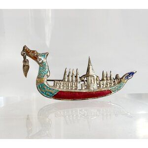 "Suphanahongse" Royal Barge Vermeil Dragon Boat  Sterling Silver Vintage Brooch